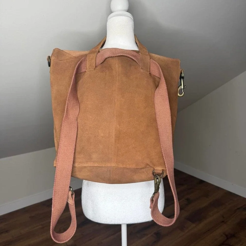 Free People Chestnut Brown Suede Convertible Tote Backpack – Boho Leather Bag